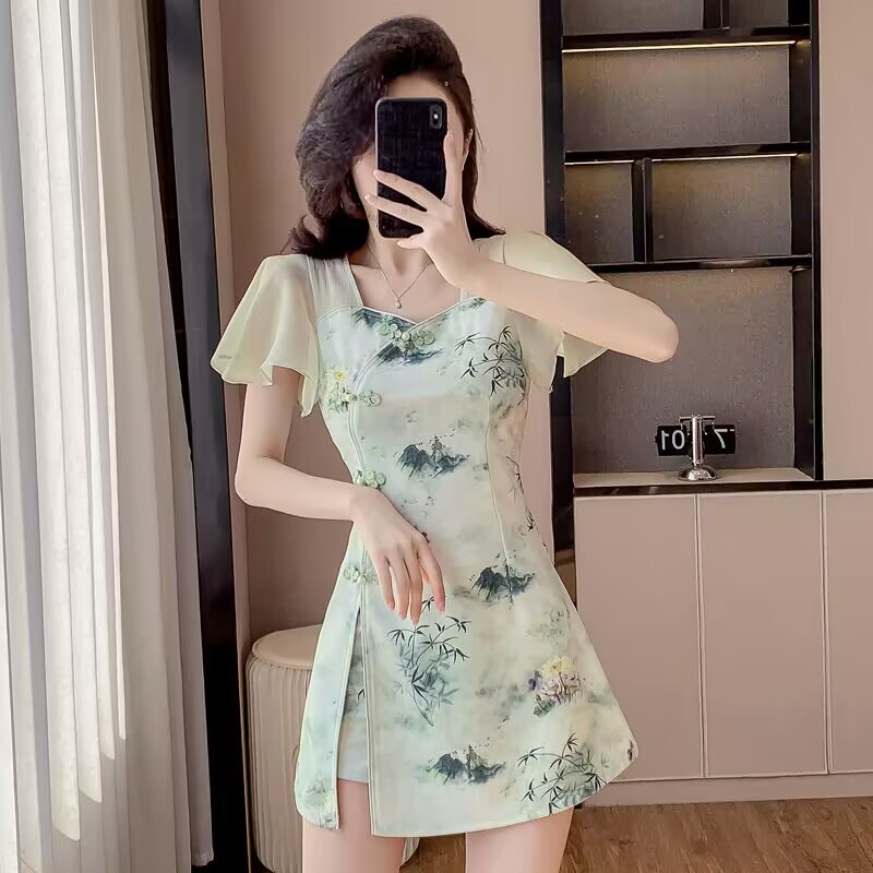 Fly Line - Yaz Çin Tarzı Tatlı Cheongsam İki